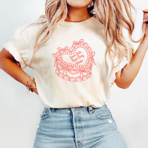 Good Girls Read Dirty Books Cake Tee